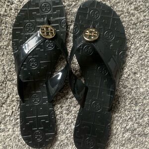 Tory Burch Black Logo Flip Flops